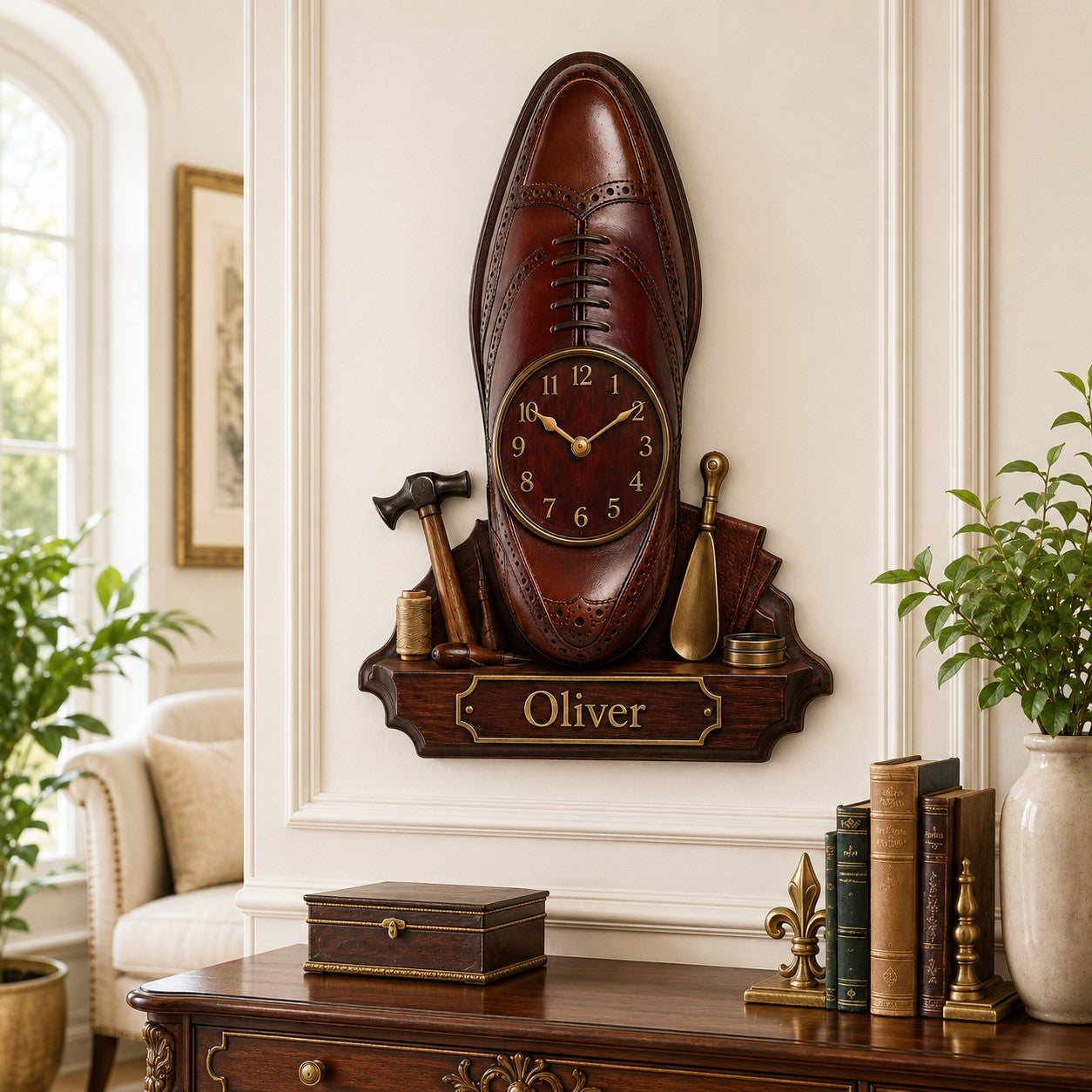 Oxford shoe Custom Name Wall Clock — personalized with a custom name