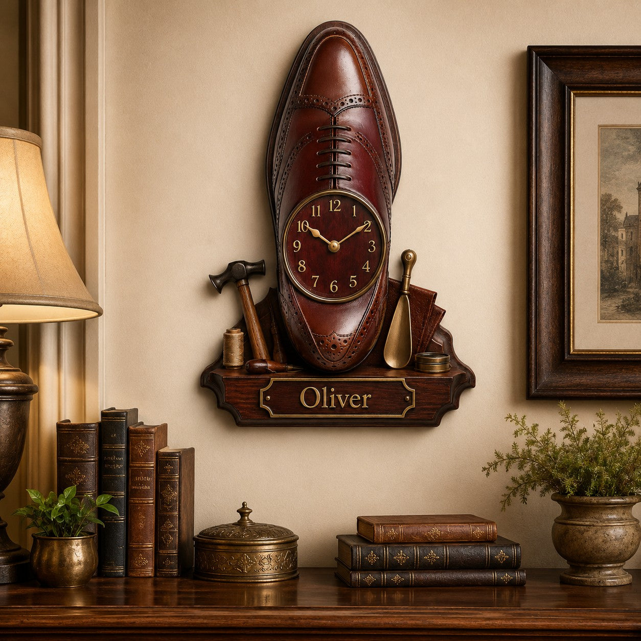 Oxford shoe Custom Name Wall Clock — personalized with a custom name