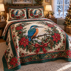Kingfisher Christmas 3-Piece Quilted Bedding Set — digital product visualization