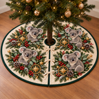 Koala Holly Star Compass printed Christmas circular tree skirt; design mockup showing a flat printed depth effect.