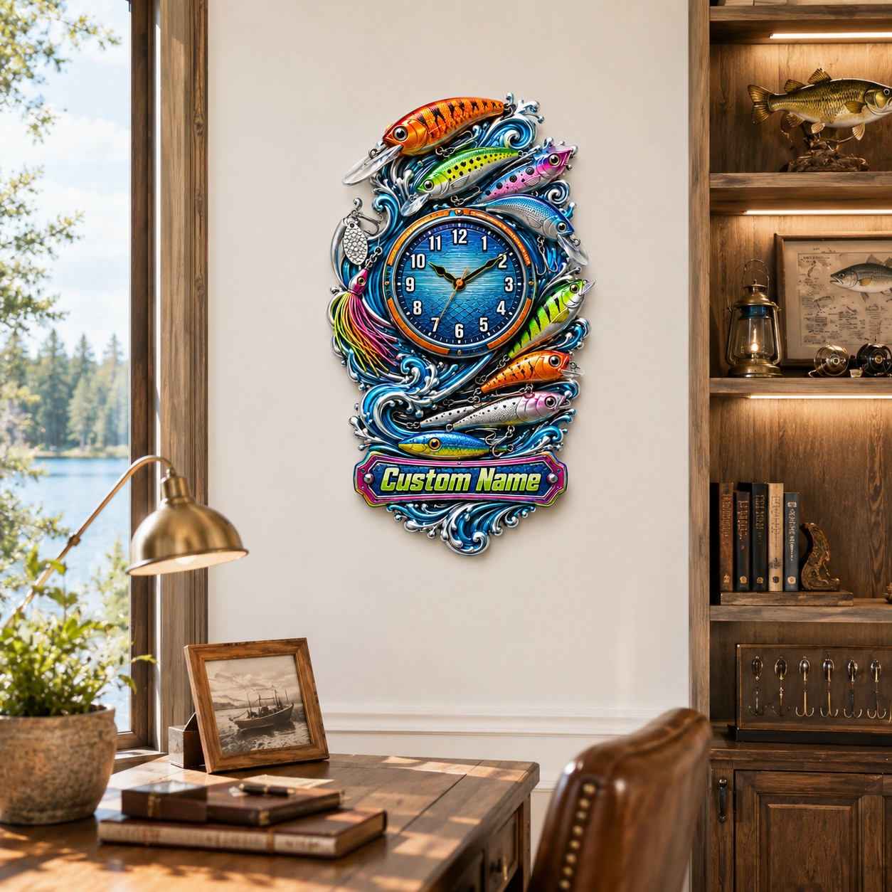 Personalized fishing lure wall clock — personalized with a custom name