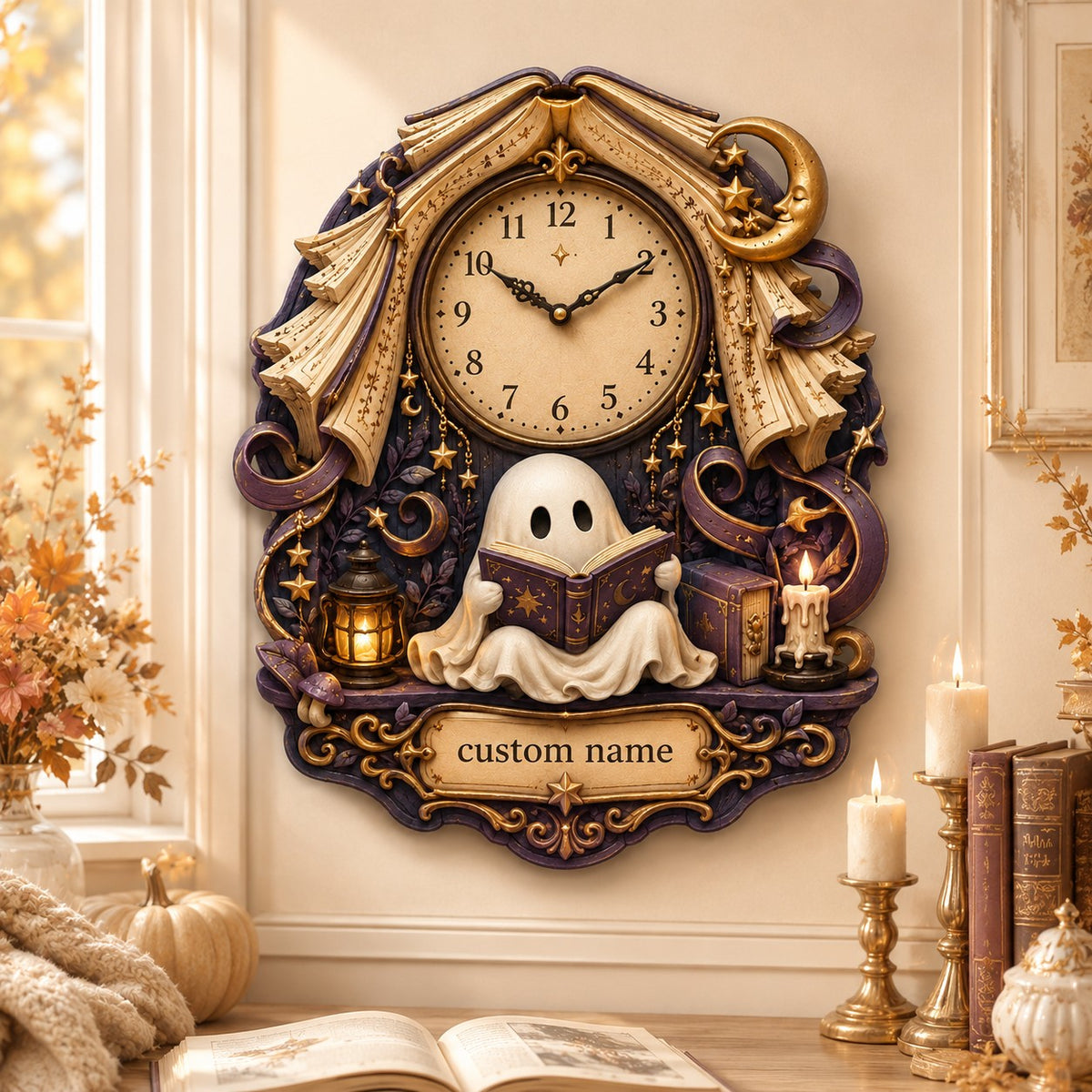 Personalized ghost reader wall clock — personalized with a custom name
