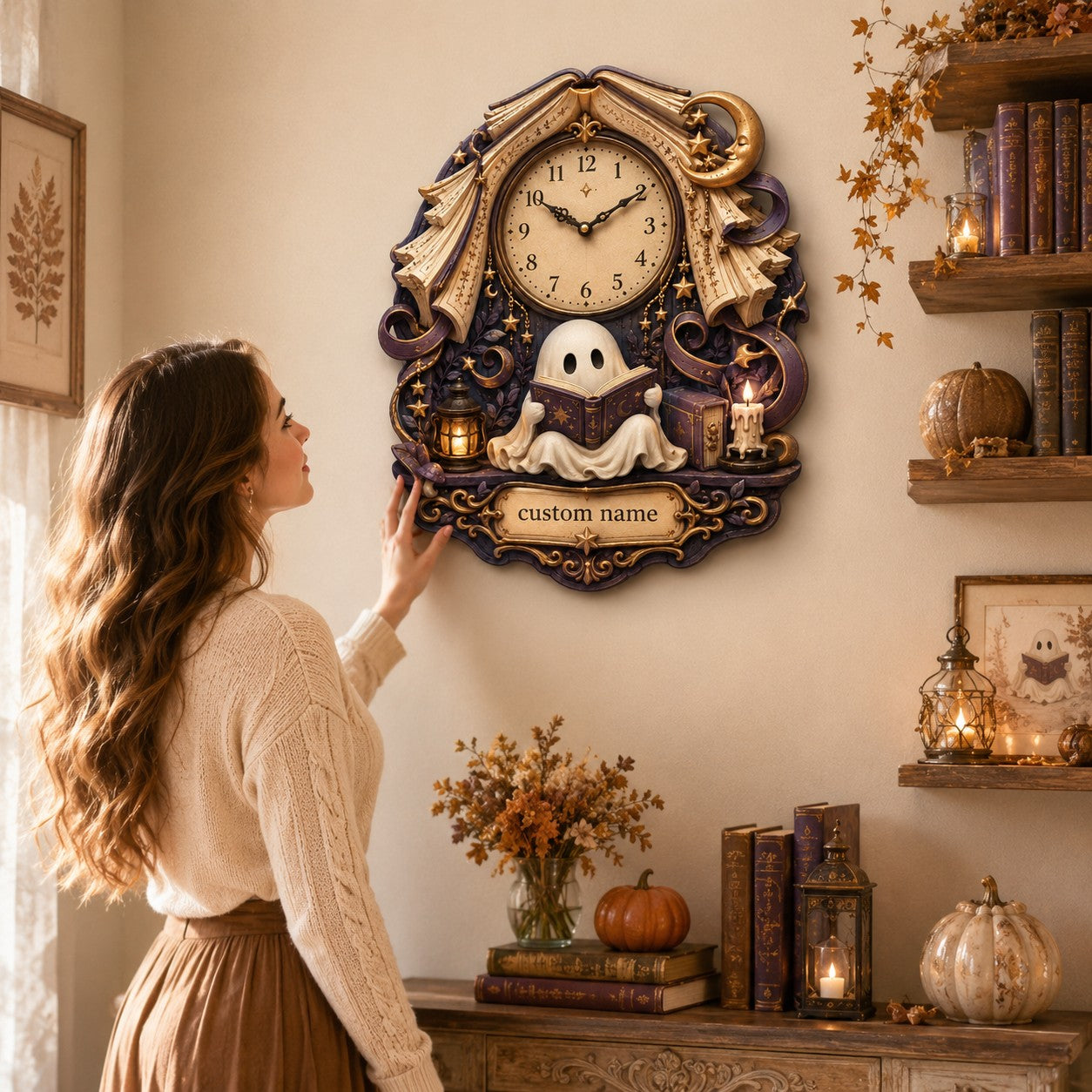 Personalized ghost reader wall clock — personalized with a custom name
