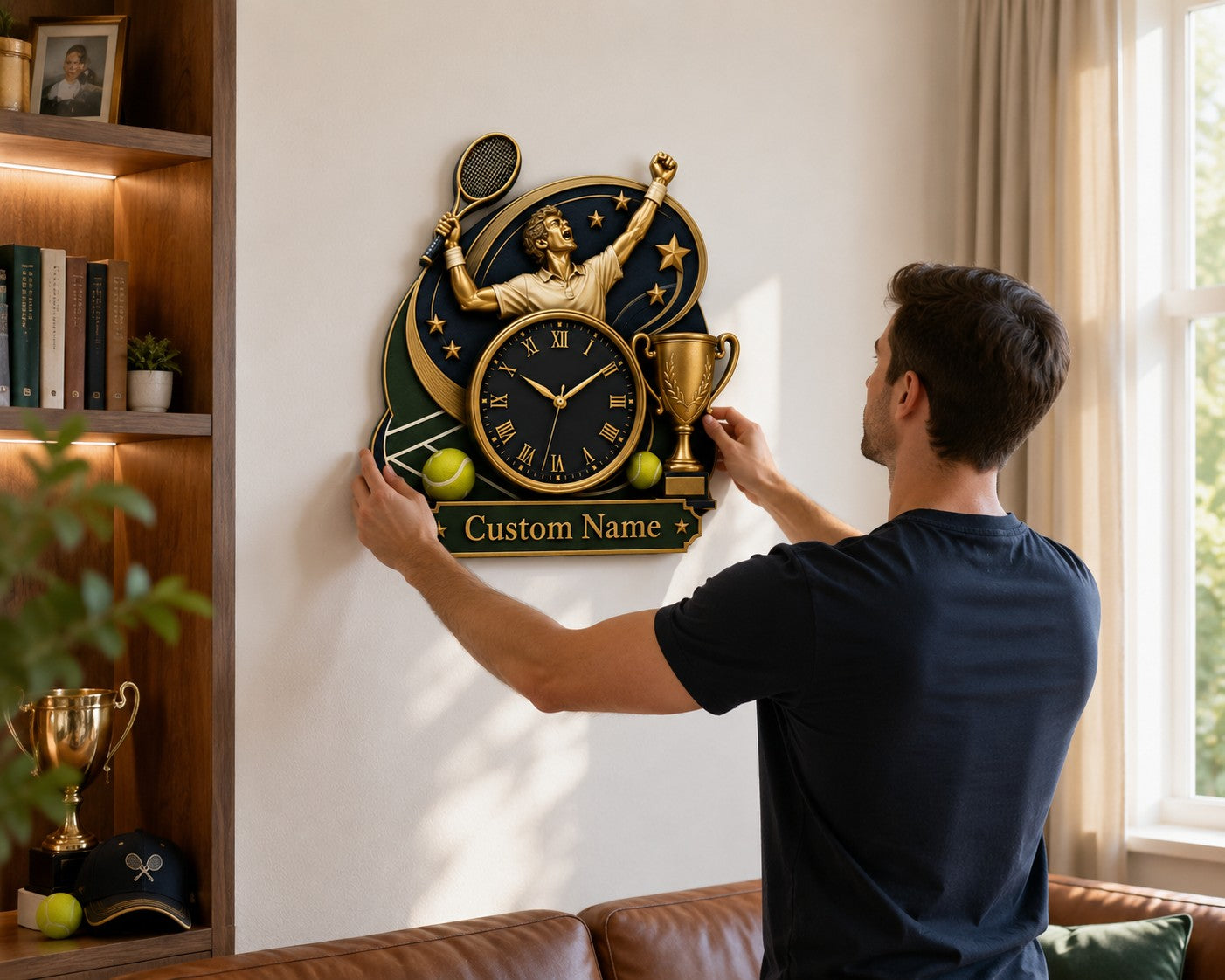 Tennis victory Custom Name Wall Clock — personalized with a custom name