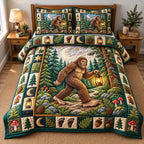 Lantern Walk Bigfoot quilted 3-piece bedding set on a made bed with two matching pillow shams