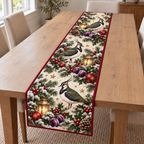 Lapwing Plum Golden Lantern printed Christmas quilted table runner; design mockup showing a flat printed depth effect.