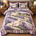 Lavender Dream Fleece quilted 3-piece bedding set on a made bed with two matching pillow shams
