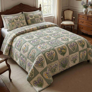 Lavender Garden Hearts 3-Piece Quilted Bedding Set
