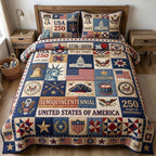 Liberty Legacy Semiquincentennial quilted 3-piece bedding set on a made bed in a warmly lit bedroom