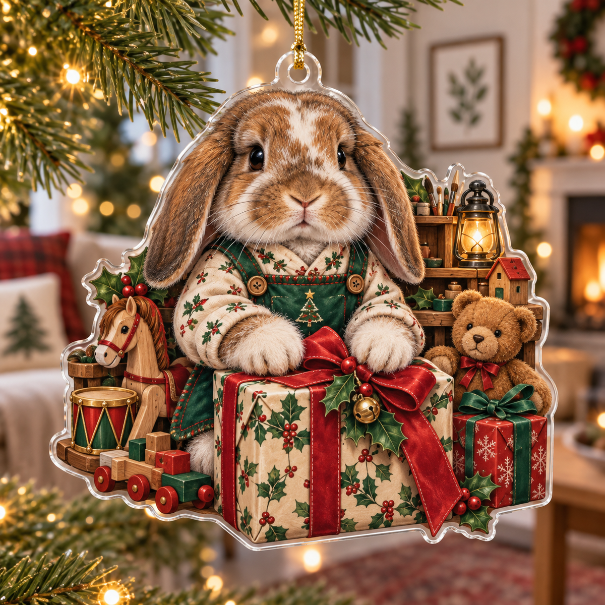Lop Eared Rabbit Acrylic Christmas Ornament — digital product visualization