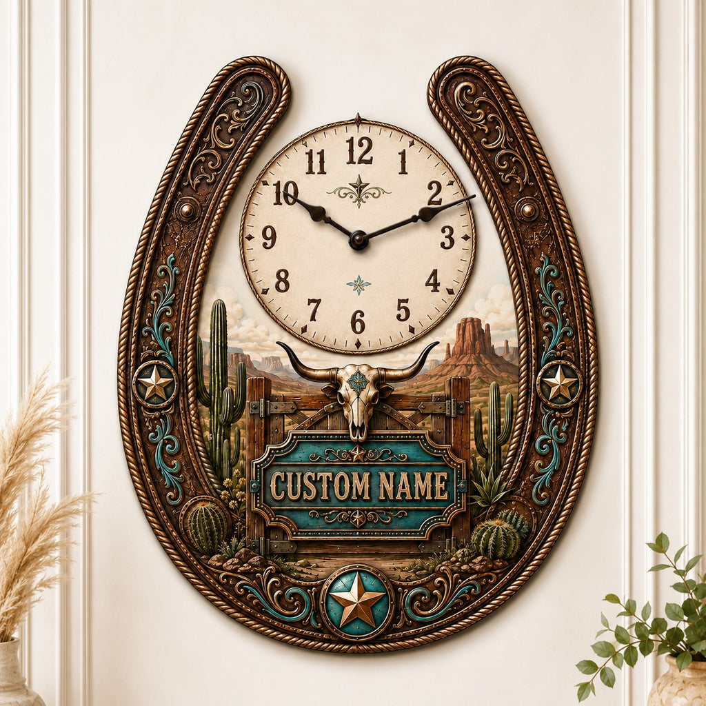Western ranch homeowner Custom Name Wall Clock — personalized with a custom name