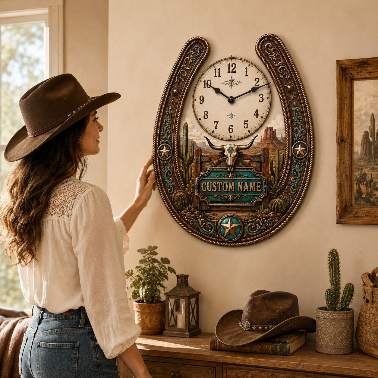 Western ranch homeowner Custom Name Wall Clock — personalized with a custom name