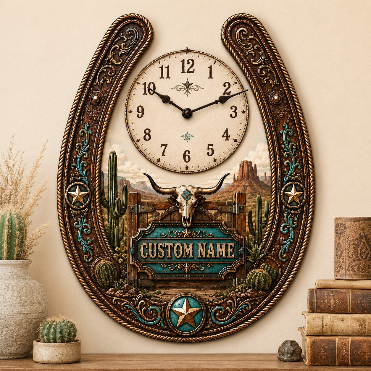 Western ranch homeowner Custom Name Wall Clock — personalized with a custom name