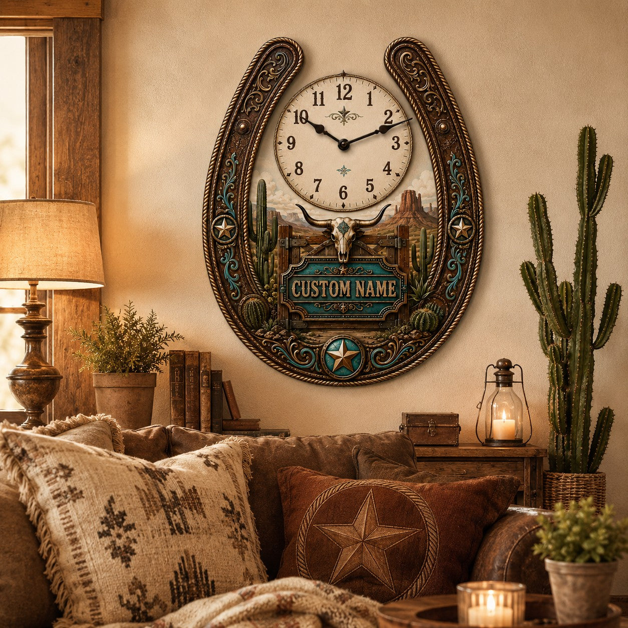 Western ranch homeowner Custom Name Wall Clock — personalized with a custom name