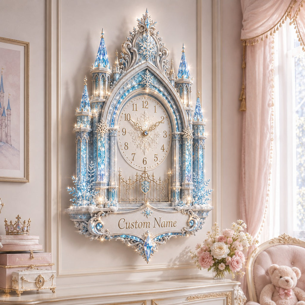 Princess Nursery Custom Name Wall Clock — personalized with a custom name