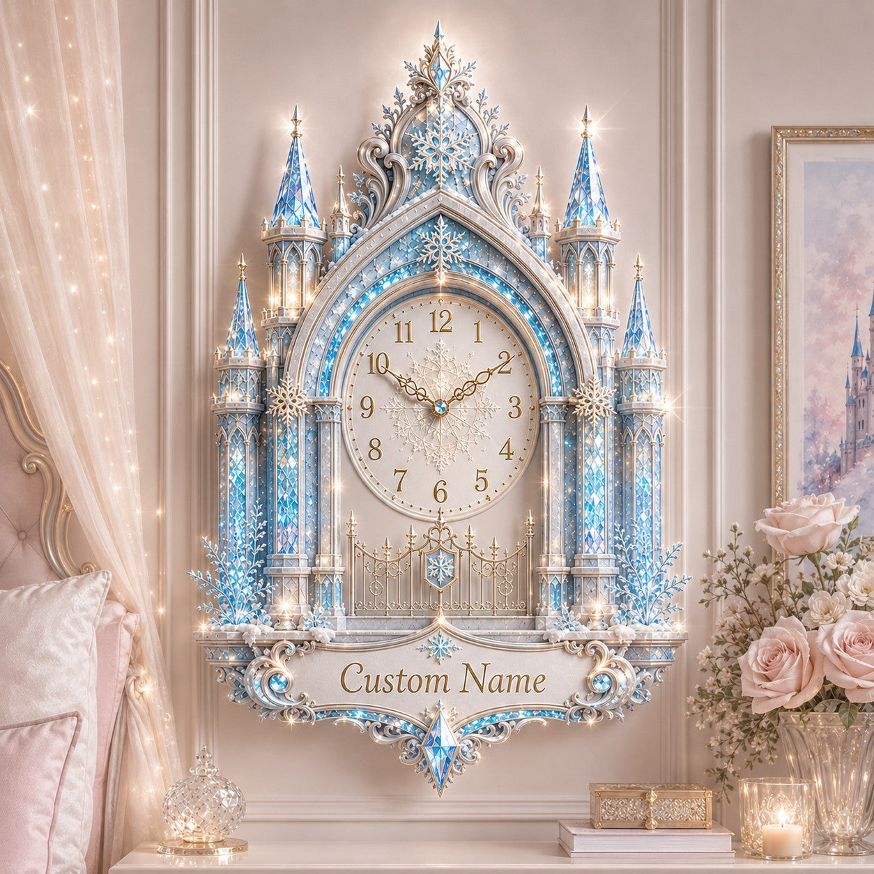 Princess Nursery Custom Name Wall Clock — personalized with a custom name