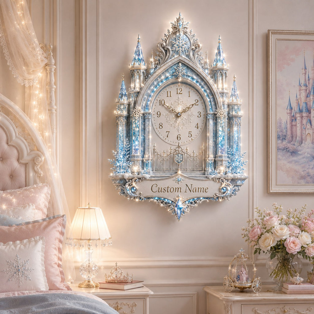 Princess Nursery Custom Name Wall Clock — personalized with a custom name