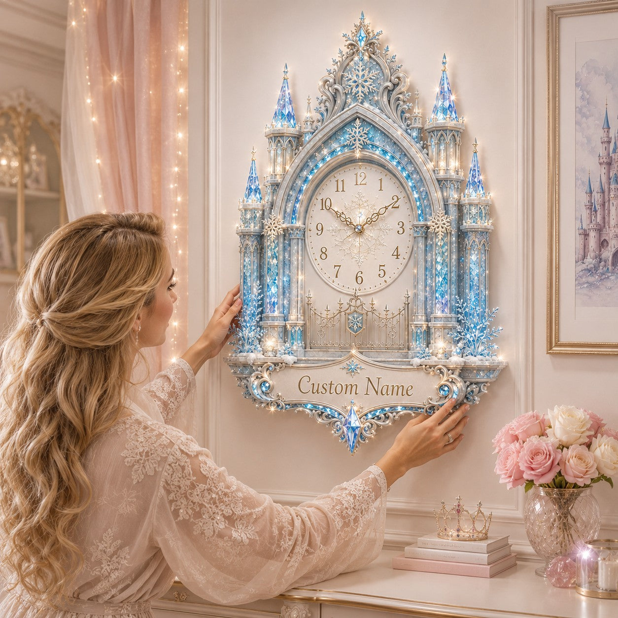 Princess Nursery Custom Name Wall Clock — personalized with a custom name