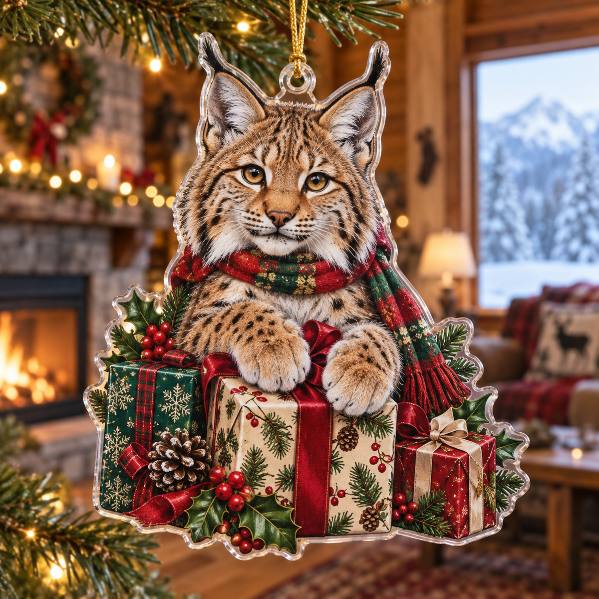 Lynx Acrylic Christmas Ornament — digital product visualization
