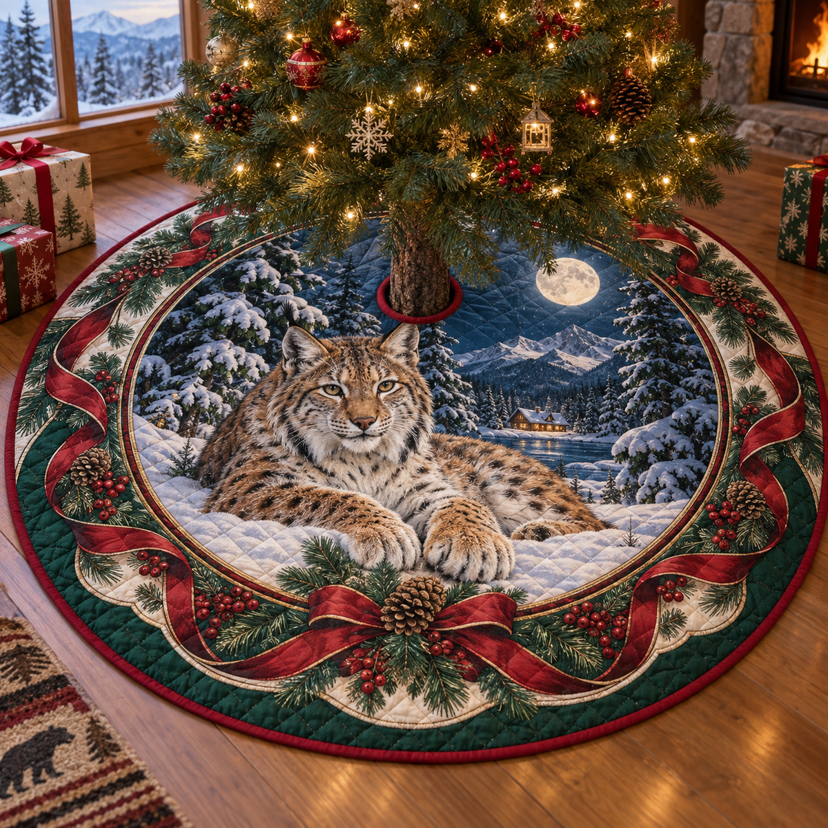 Lynx Quilted Christmas Tree Skirt — digital product visualization