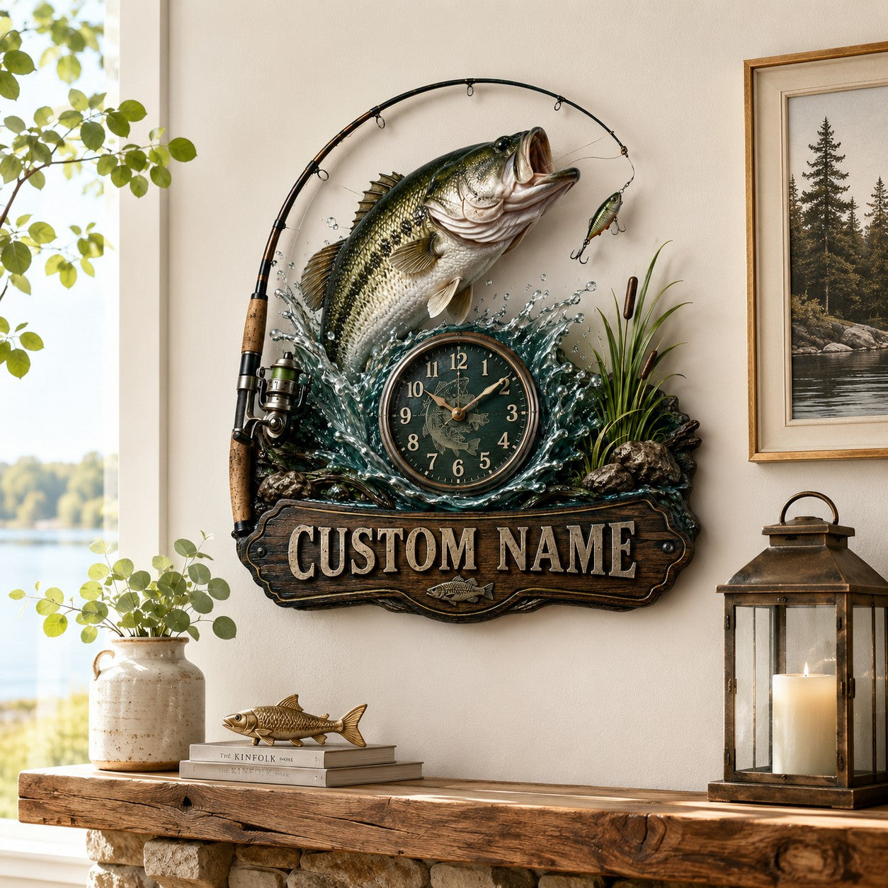 Bass fishing Custom Name Wall Clock — personalized with a custom name
