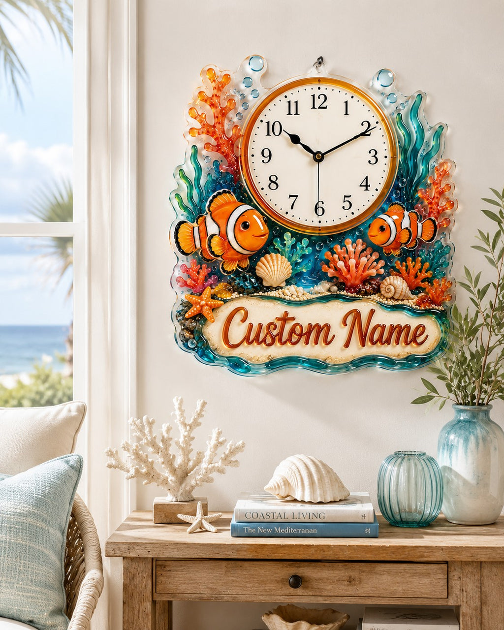 Ocean reef Custom Name Wall Clock — personalized with a custom name