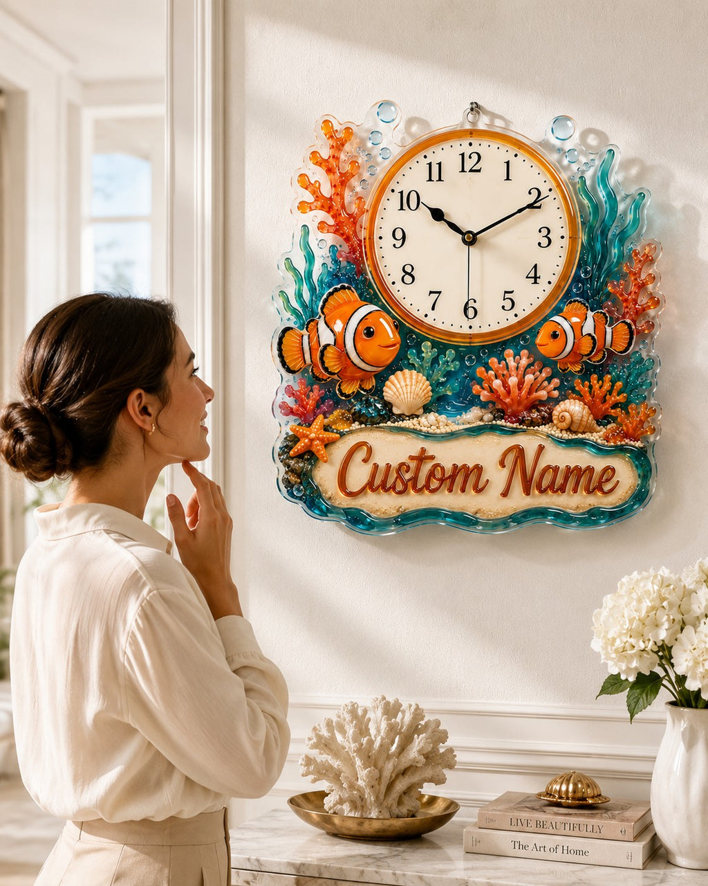 Ocean reef Custom Name Wall Clock — personalized with a custom name