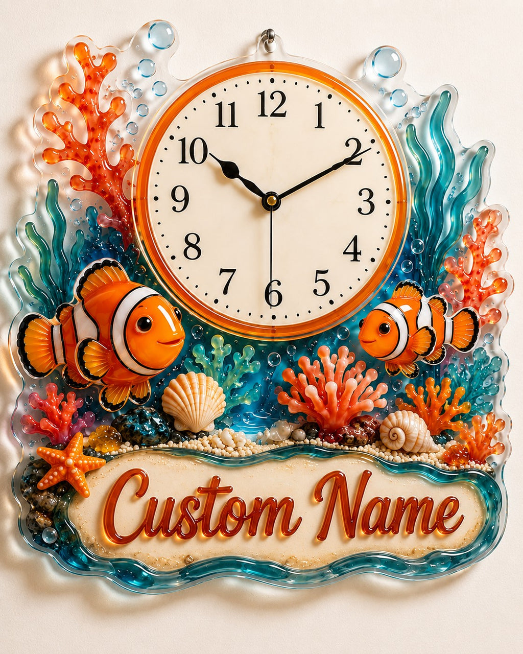 Ocean reef Custom Name Wall Clock — personalized with a custom name