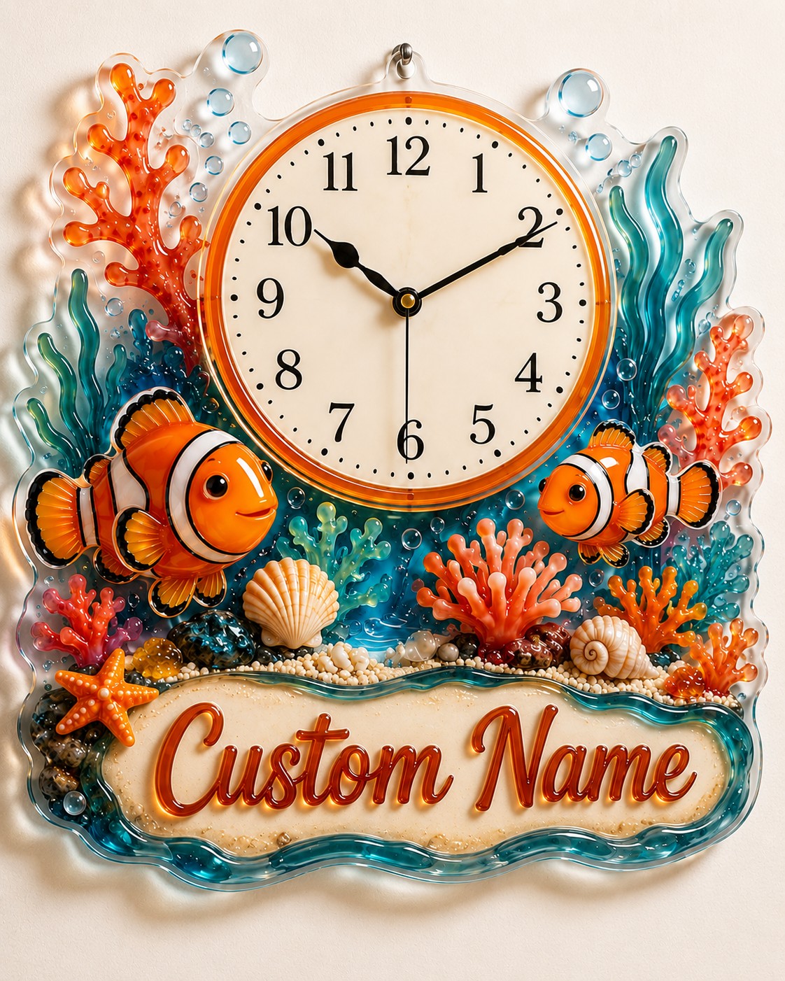 Ocean reef Custom Name Wall Clock — personalized with a custom name
