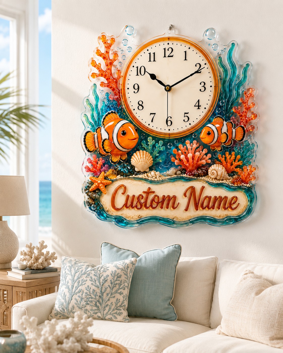 Ocean reef Custom Name Wall Clock — personalized with a custom name