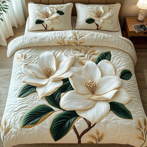 Magnolia Bloom Branch 3-Piece Quilted Bedding Set