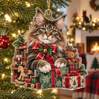 Maine Coon Cat Acrylic Christmas Ornament — digital product visualization