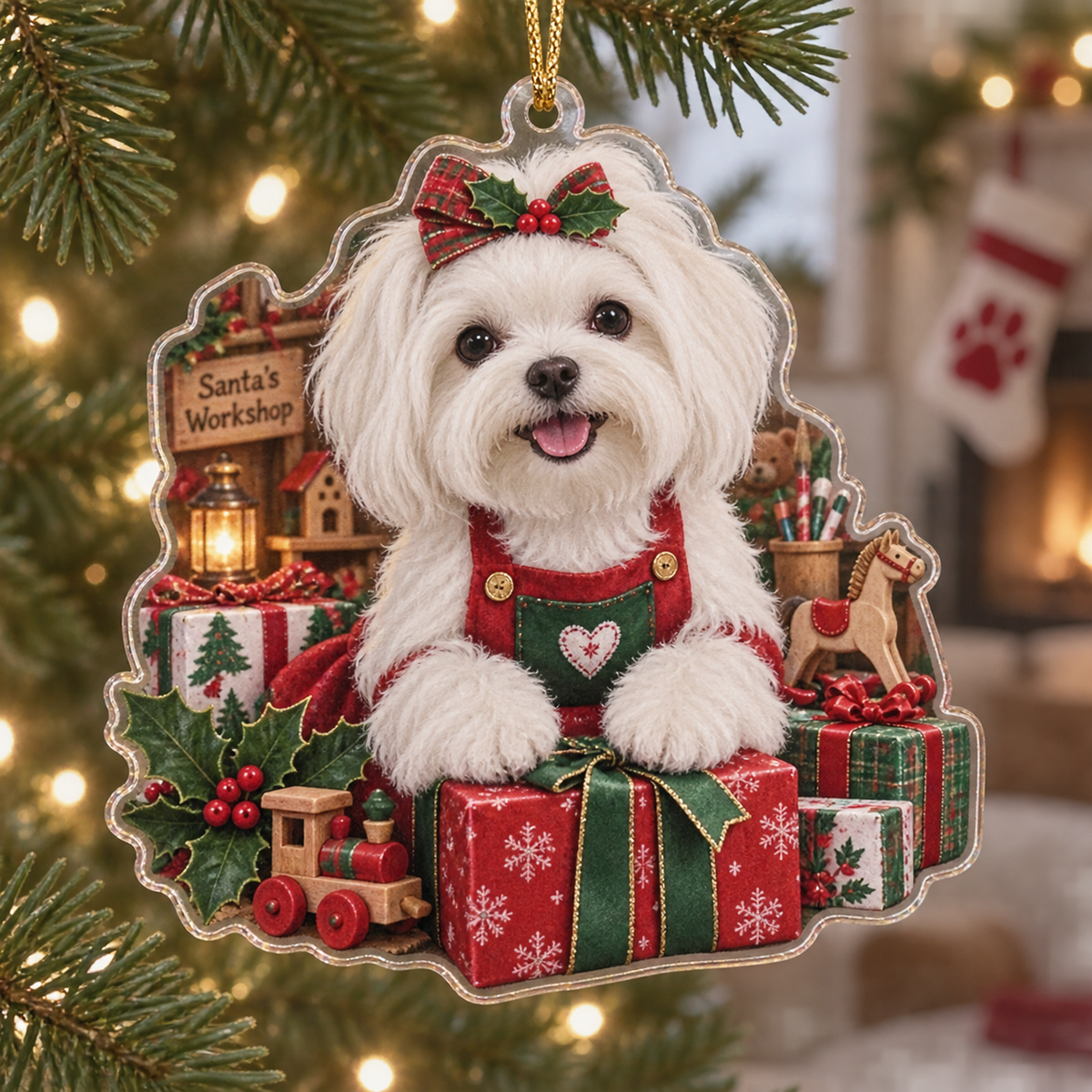 Maltese Acrylic Christmas Ornament — digital product visualization