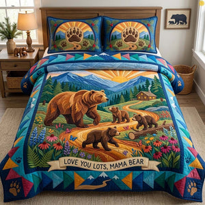 Mama Bear Leads Us Home 3-Piece Quilted Bedding Set