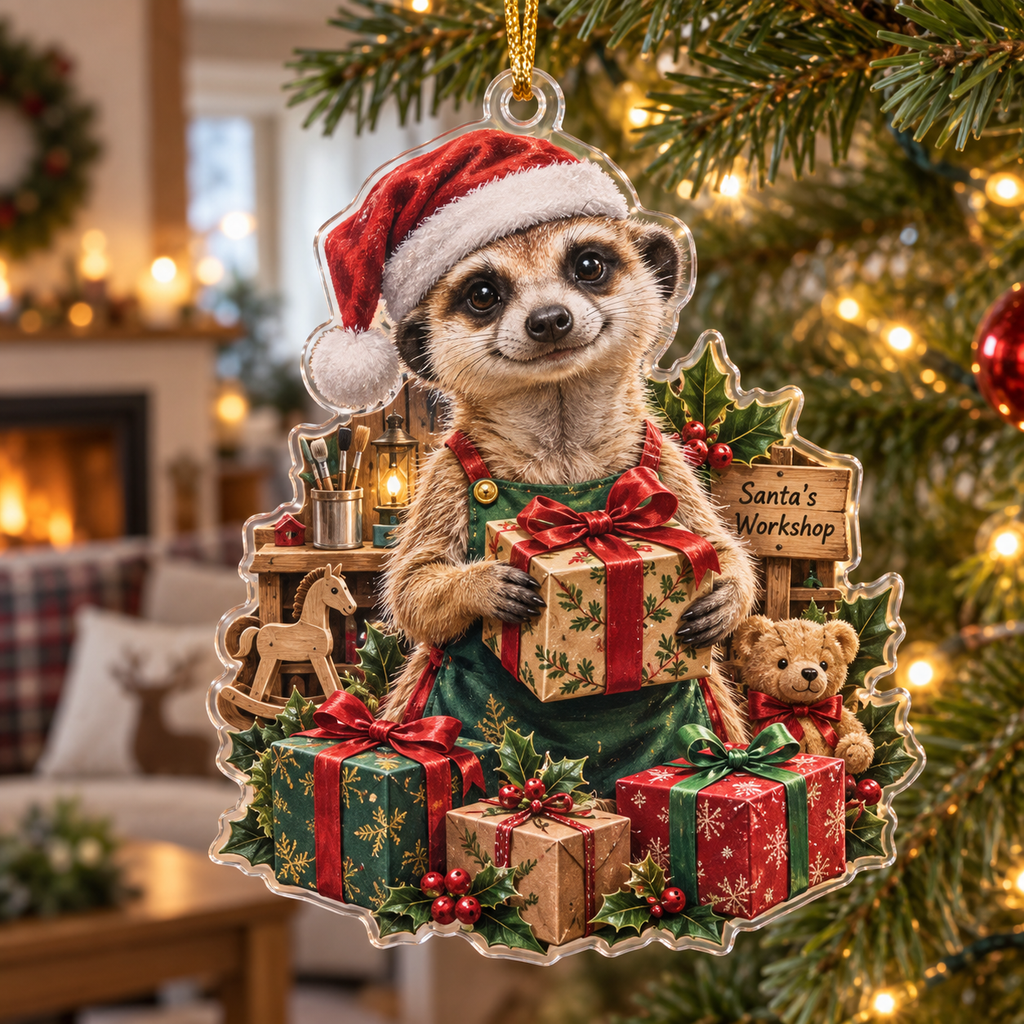 Meerkat Acrylic Christmas Ornament — digital product visualization