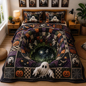Midnight Haunt Ghosts 3-Piece Quilted Bedding Set