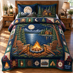 Midnight Lake quilted 3-piece bedding set on a made bed with two matching pillow shams