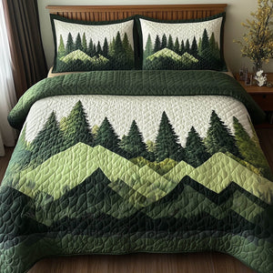 Misty Forest Mountain Pines 3-Piece Quilted Bedding Set