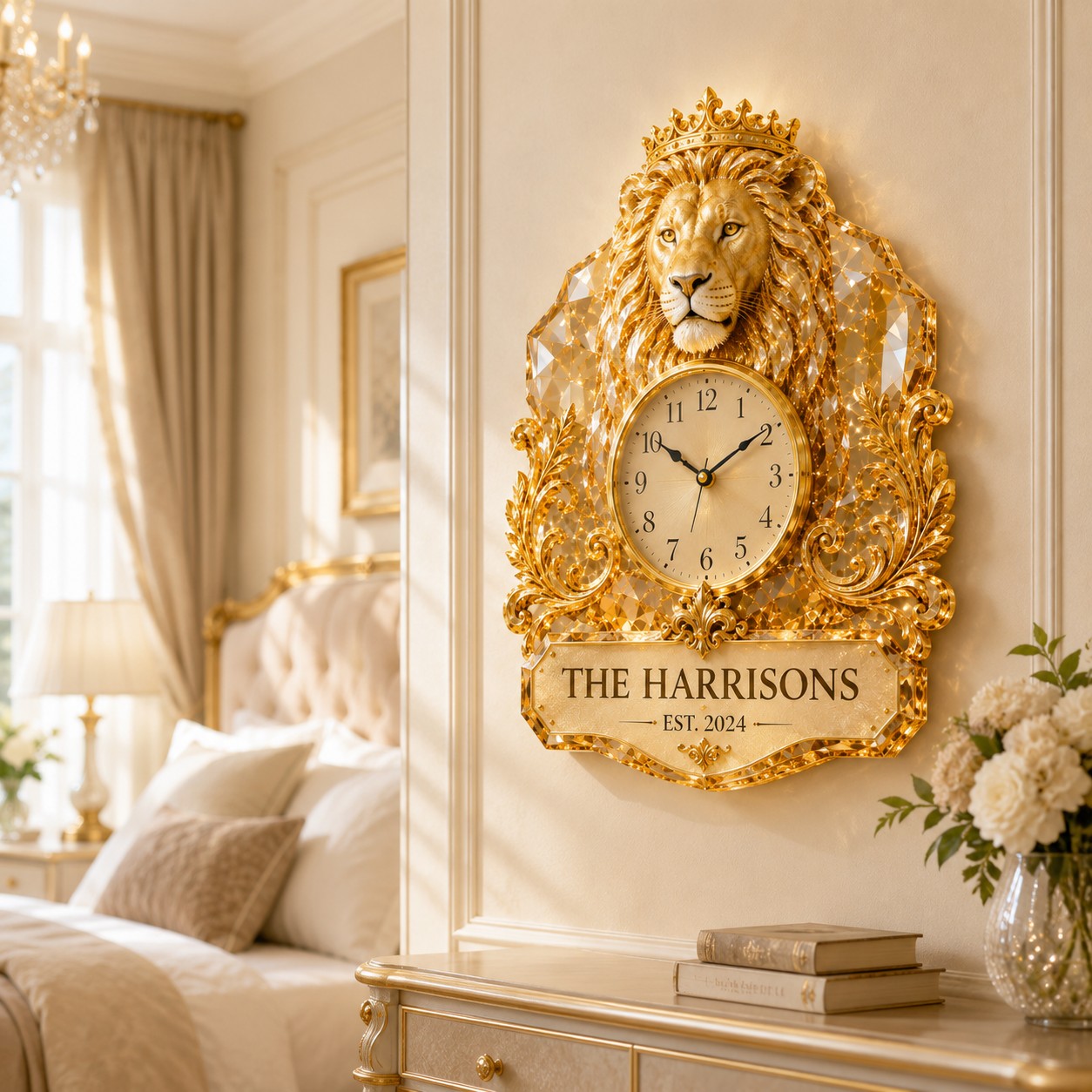 Royal lion Custom Name Wall Clock — personalized with a custom name