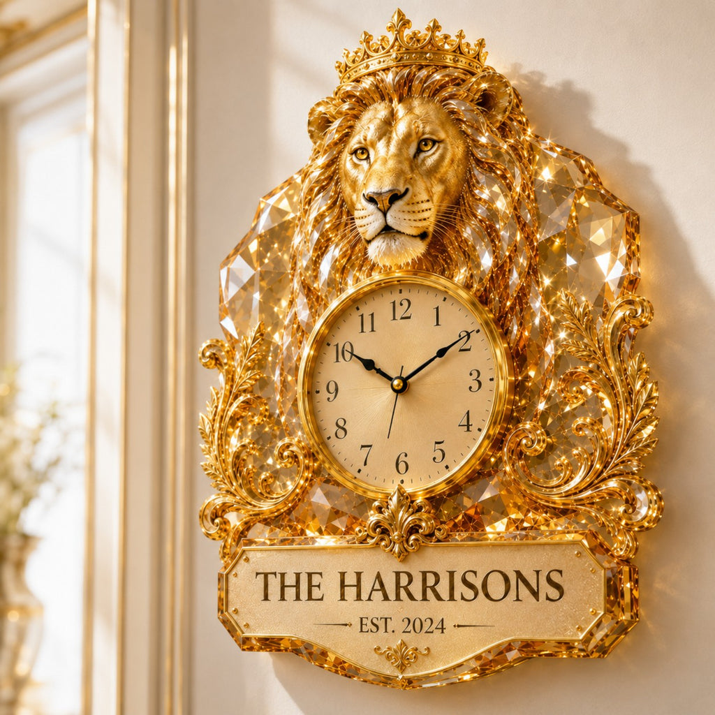 Royal lion Custom Name Wall Clock — personalized with a custom name