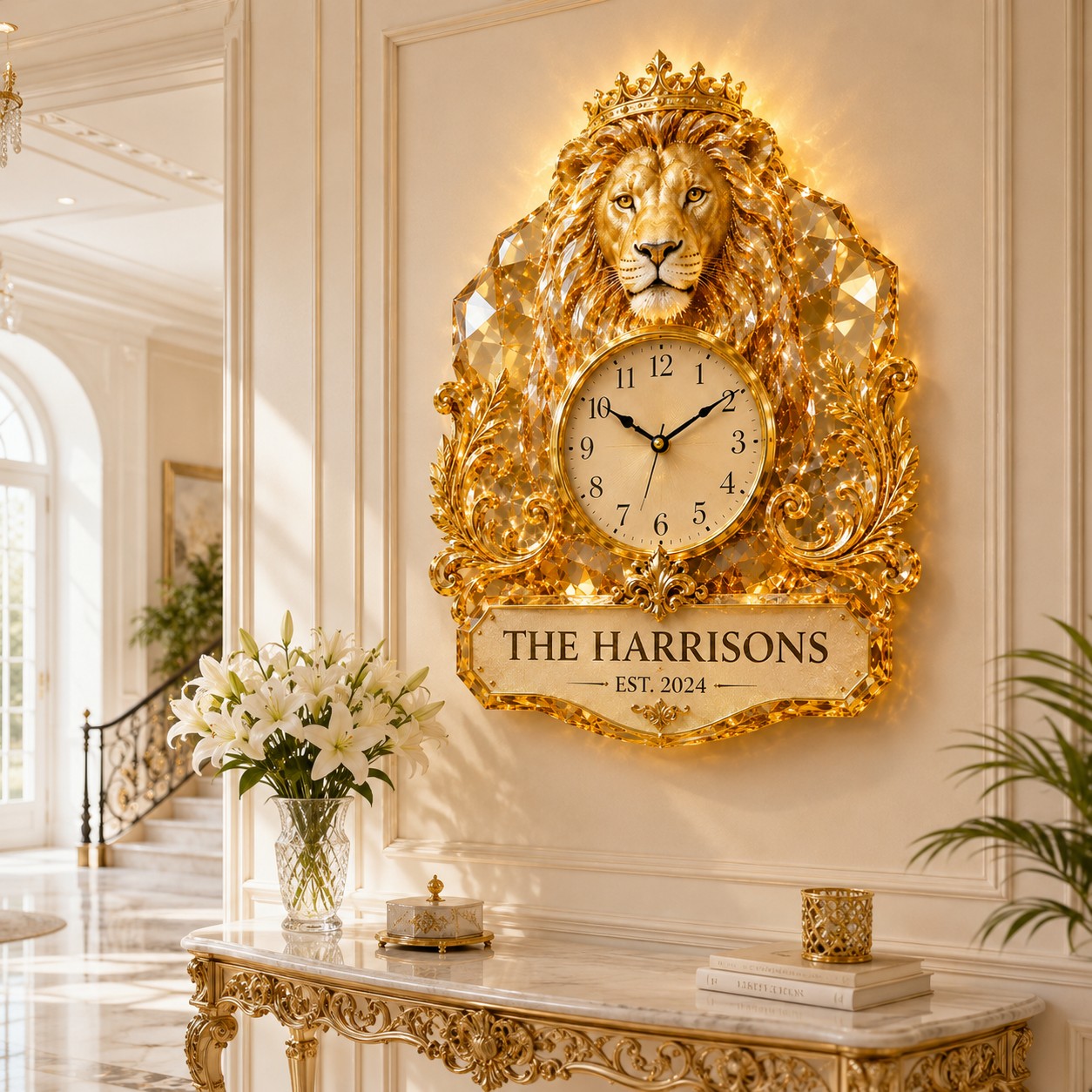 Royal lion Custom Name Wall Clock — personalized with a custom name