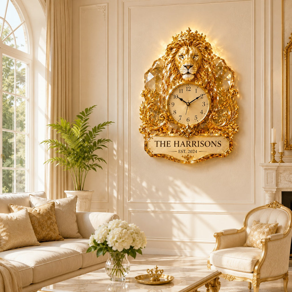 Royal lion Custom Name Wall Clock — personalized with a custom name