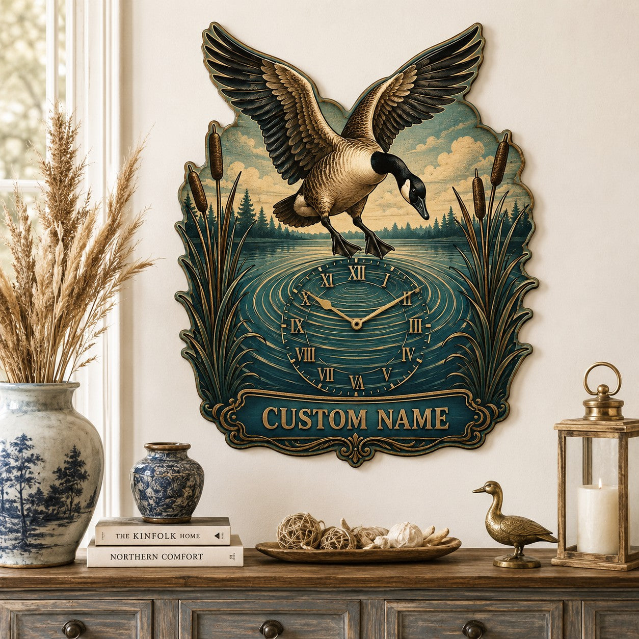 Landing goose Custom Name Wall Clock — personalized with a custom name