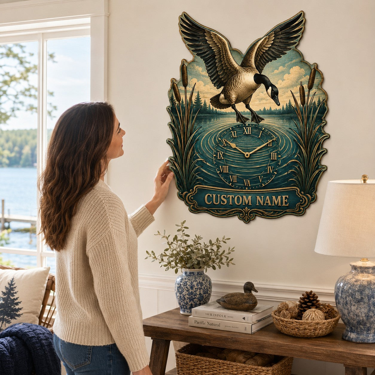Landing goose Custom Name Wall Clock — personalized with a custom name
