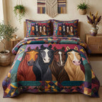 Modern Folk quilted 3-piece bedding set on a made bed in a farmhouse bedroom