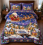 Moonlit Sleigh Ride quilted 3-piece bedding set on a made bed in a winter-styled bedroom