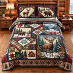 Moose Forest quilted 3-piece bedding set on a made bed with two matching pillow shams