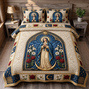 Mother Mary Arch Cream 3-Piece Quilted Bedding Set