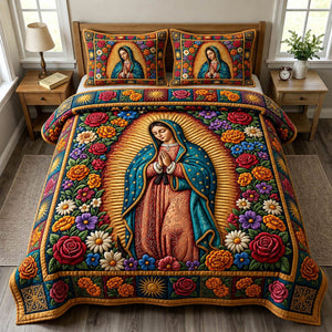 Mother Mary Guadalupe 3-Piece Quilted Bedding Set