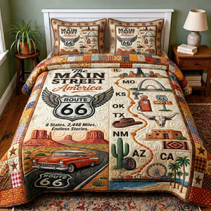Mother Road Route 66 Map 3-Piece Quilted Bedding Set